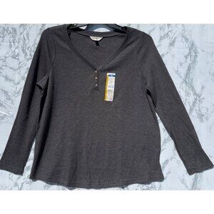 Terra & Sky Plus Size OX Waffle Henley Shirt Long Sleeve Cotton Blend Gray
